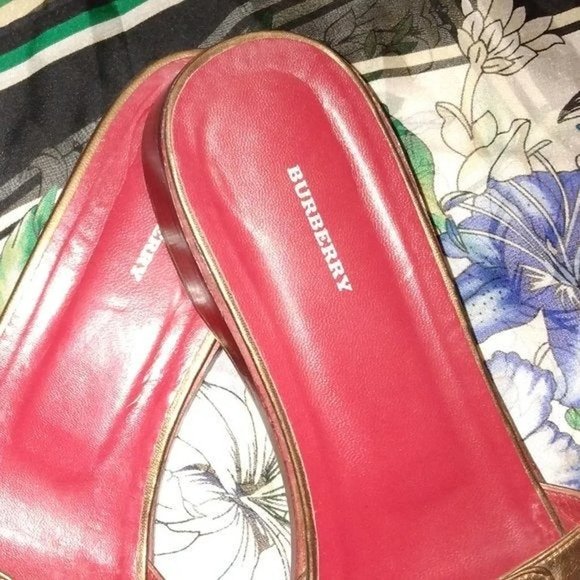 ❤️BURBERRY DARK METALLIC BRONZE OPEN TOE LOW SLIDE SANDALS SHOES 40 / 10 - Picture 4 of 6